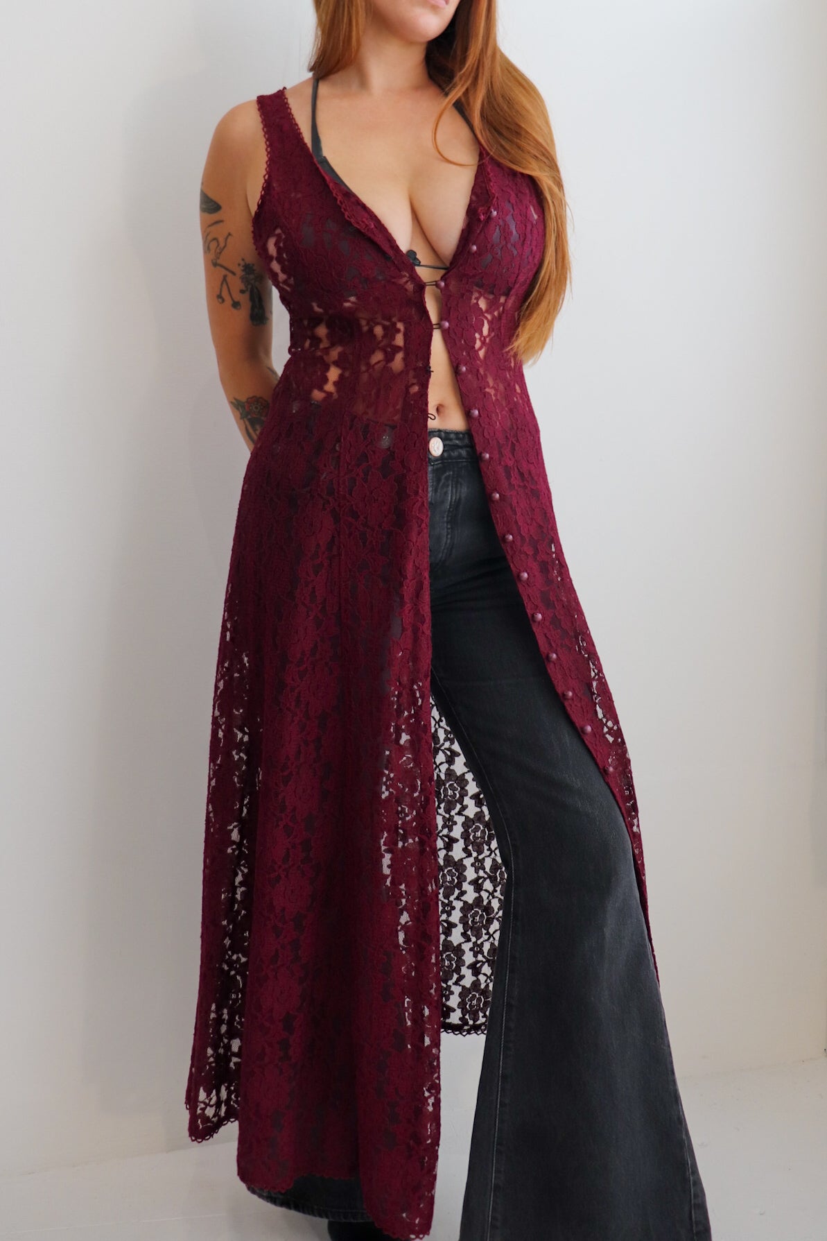 90s Burgundy Lace Duster