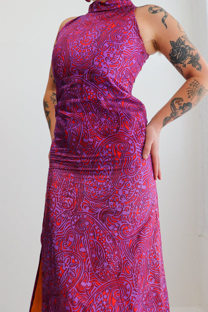 Purple & Orange Psychedelic Split Midi Dress