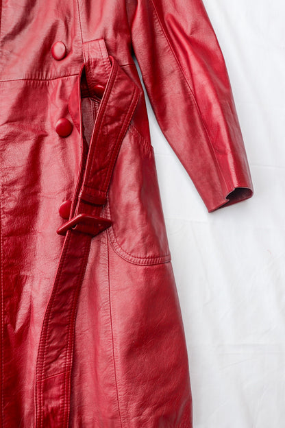 70s Burgundy Leather Trench Coat