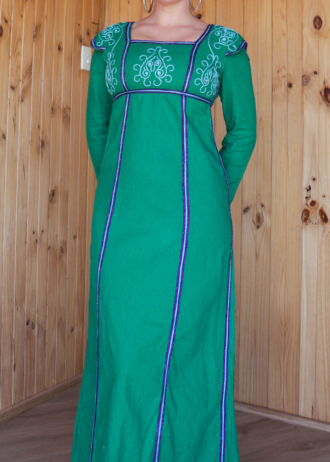 Green Embroidered Prairie Dress