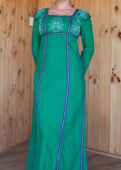 Green Embroidered Prairie Dress