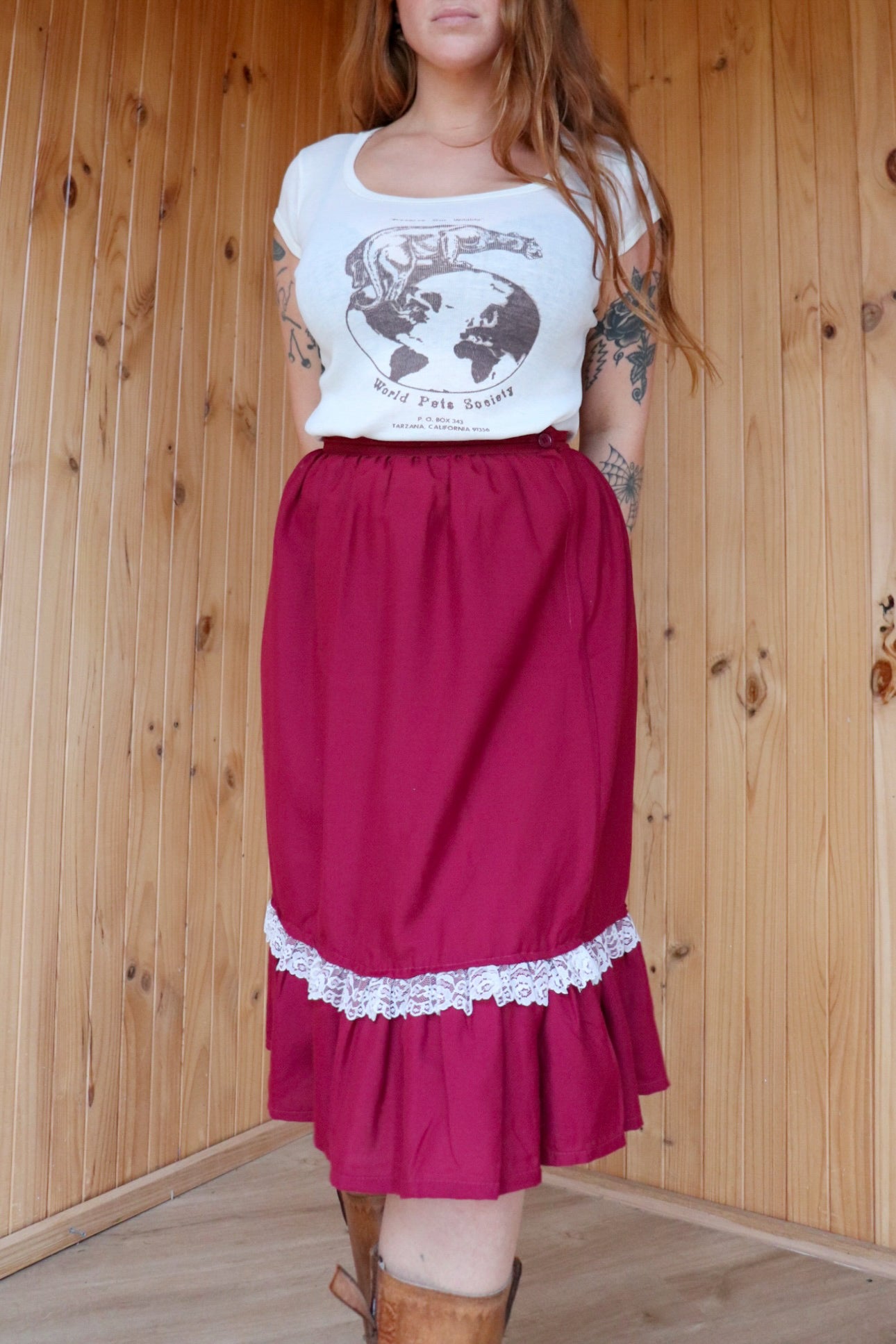 Maroon Midi Prairie Skirt