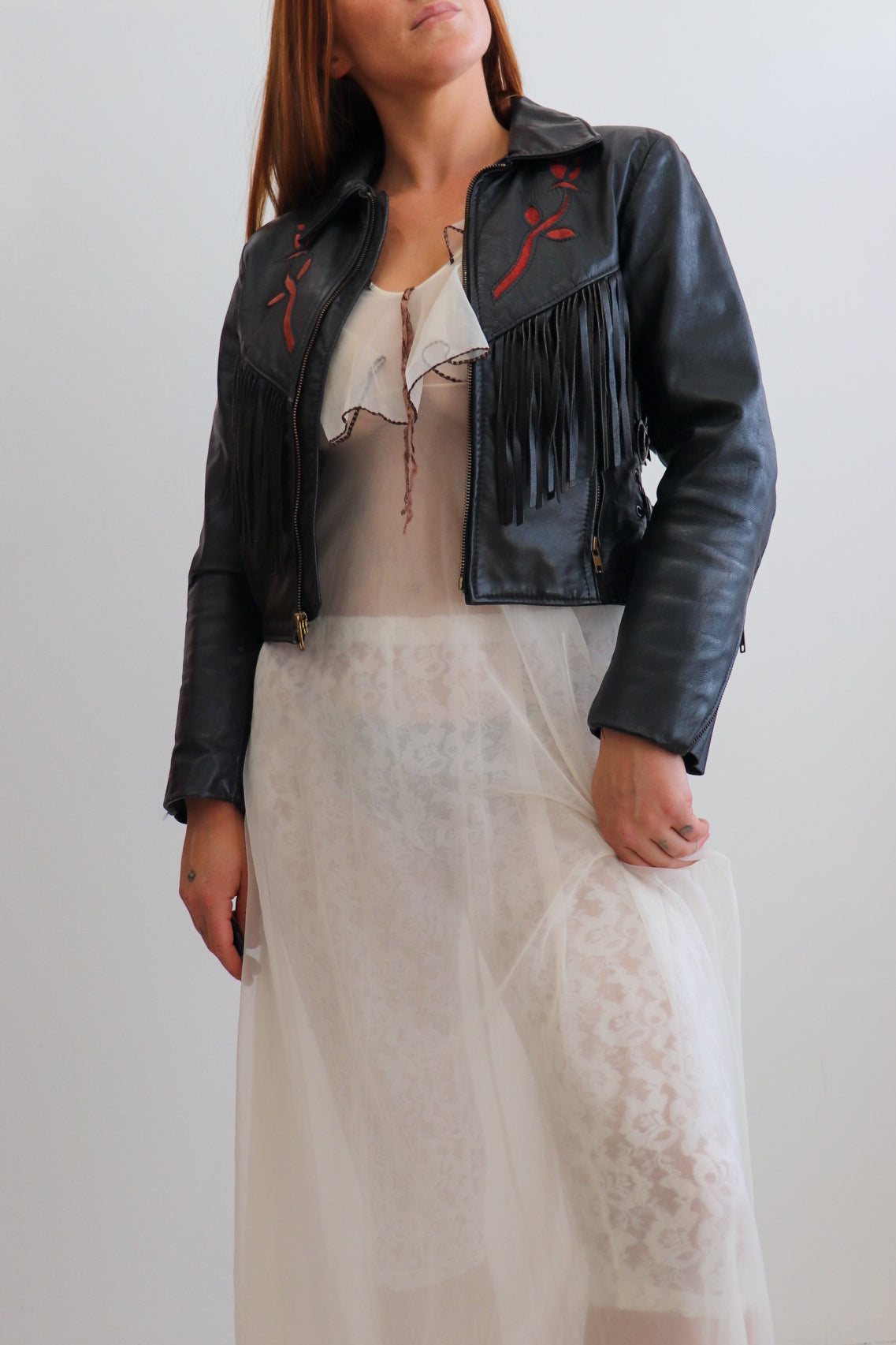 90s Rose Fringe Leather Jacket