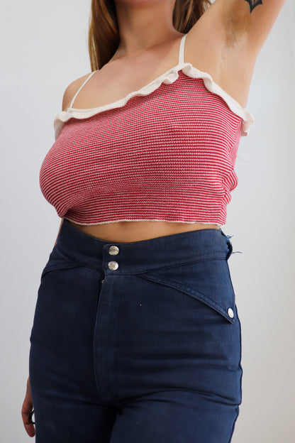 70s Red & White Knit Crop