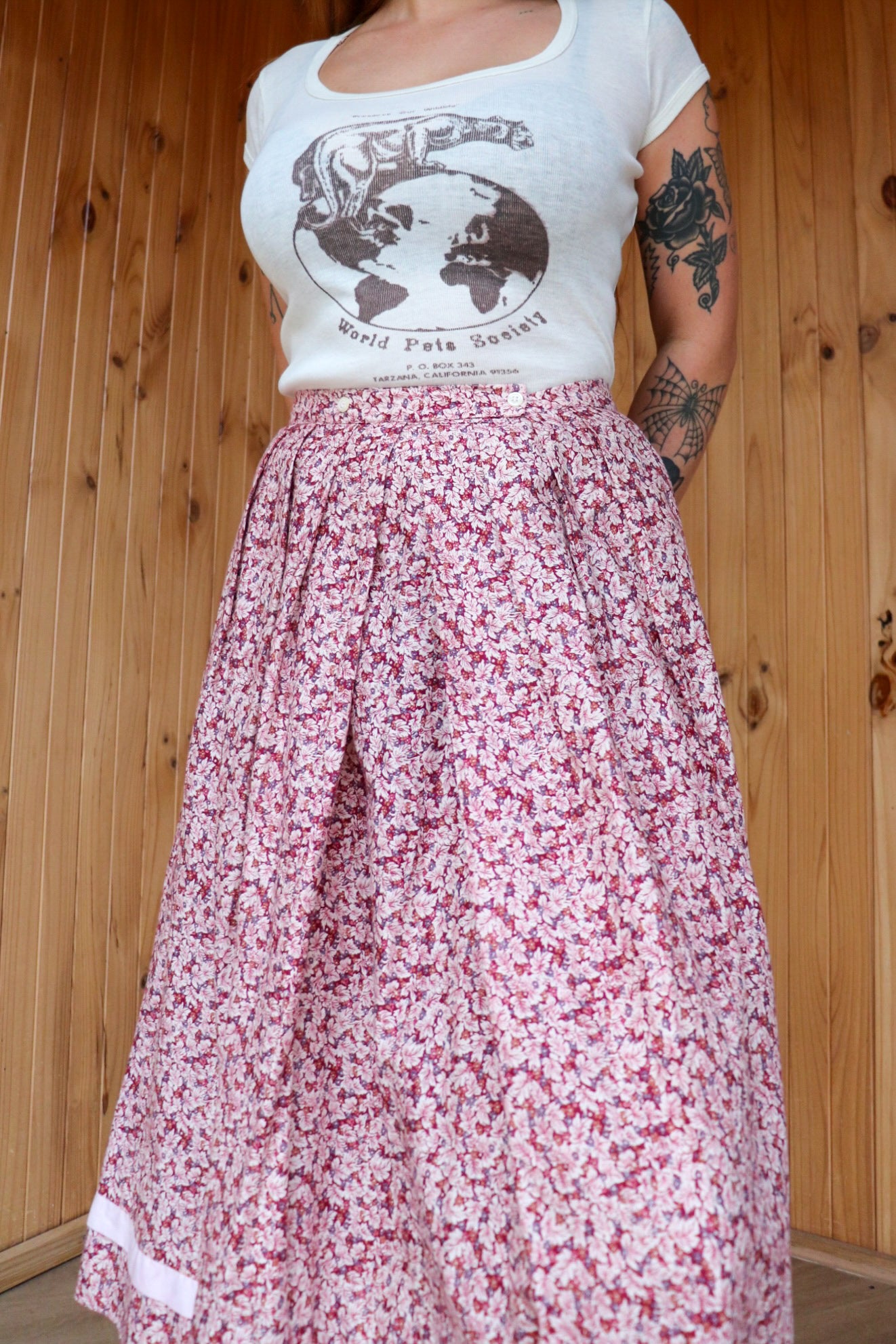 Red Floral Prairie Midi Skirt