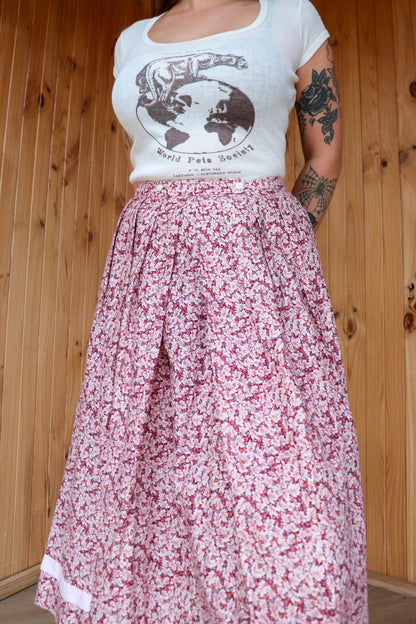 Red Floral Prairie Midi Skirt