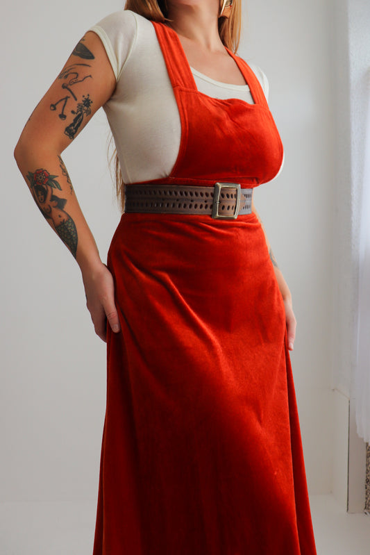 70s Velvet Pinafore Maxi Dress