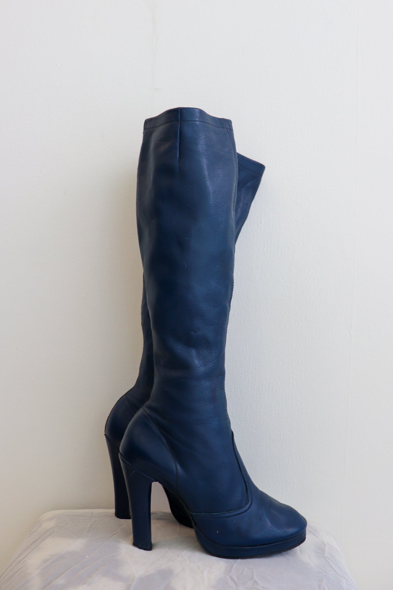 Electric Blue Heeled Knee Leather High Boots
