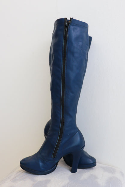 Electric Blue Heeled Knee Leather High Boots
