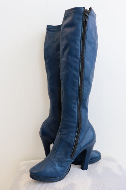 Electric Blue Heeled Knee Leather High Boots