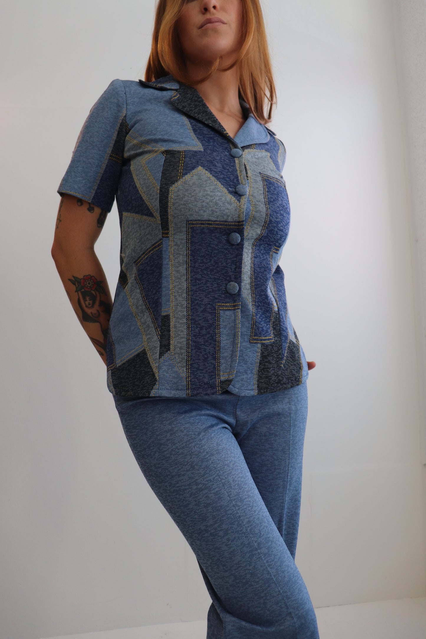 Two Piece Faux Denim Set