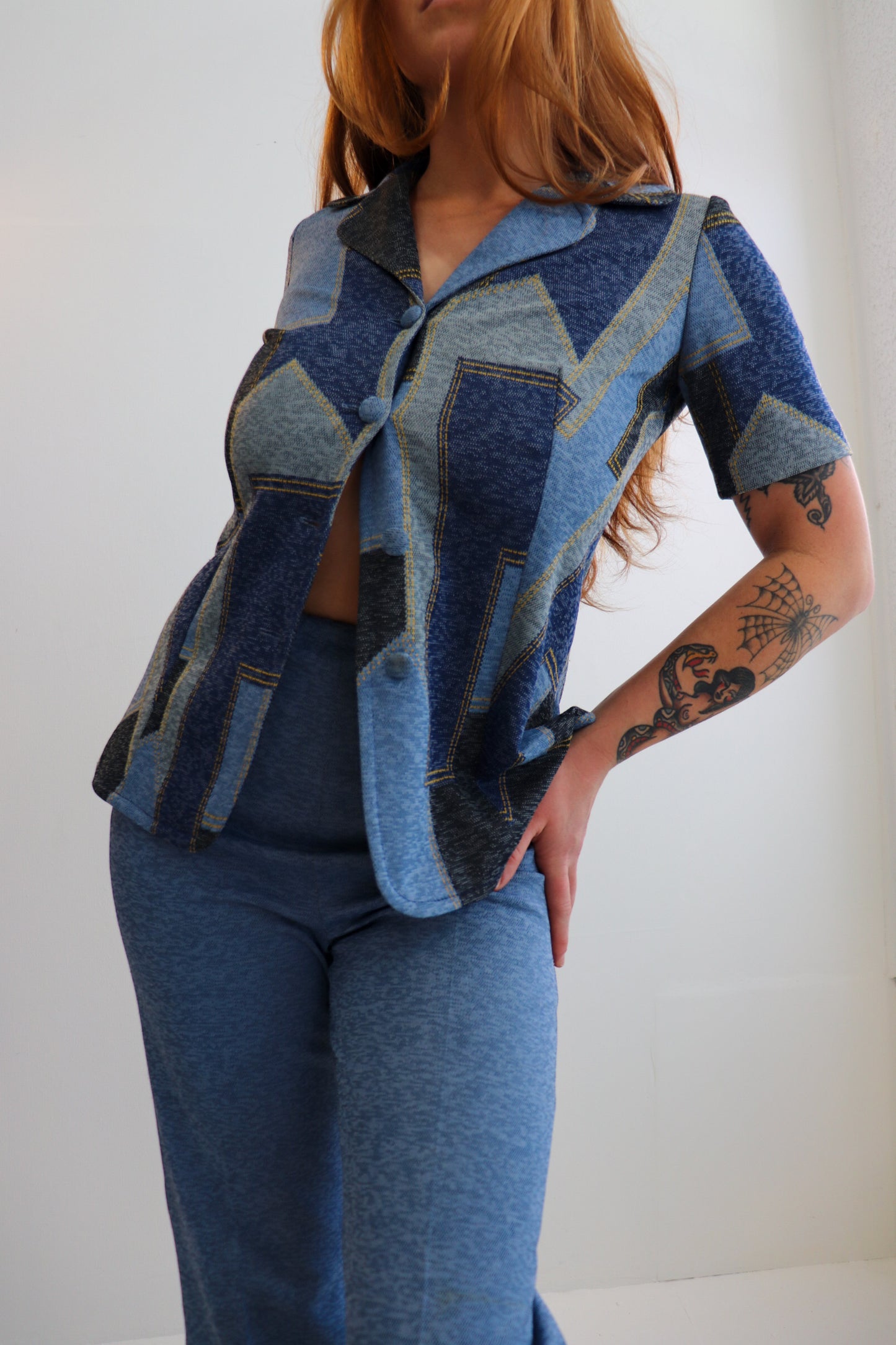 Two Piece Faux Denim Set