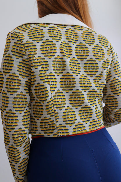 Yellow & Navy Crop Tapestry Jacket