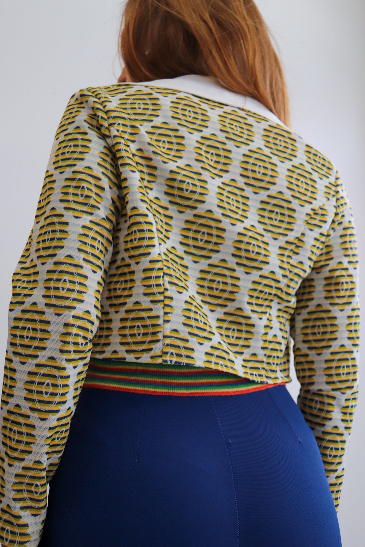 Yellow & Navy Crop Tapestry Jacket