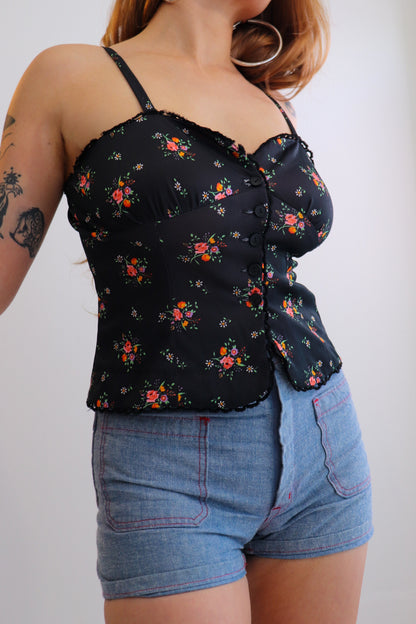 Black Floral Button Up Bustier