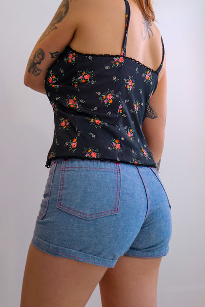 Black Floral Button Up Bustier