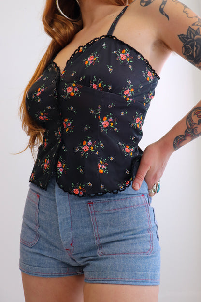 Black Floral Button Up Bustier