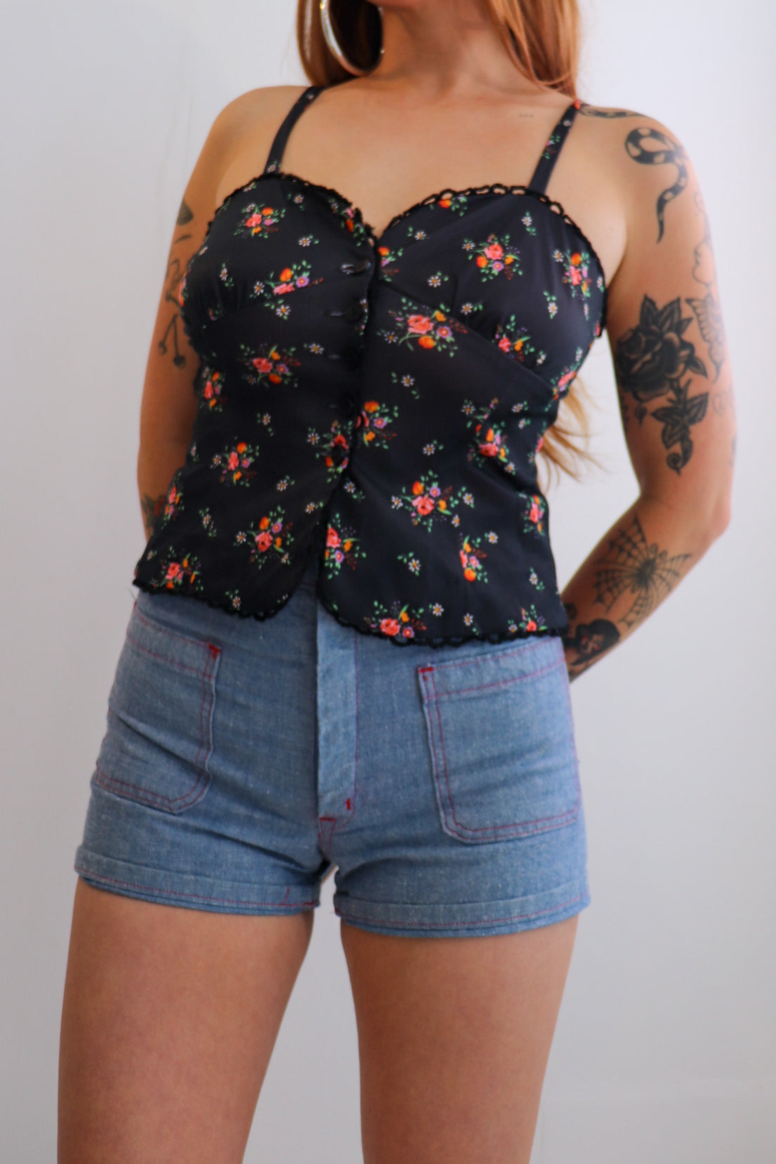 Black Floral Button Up Bustier