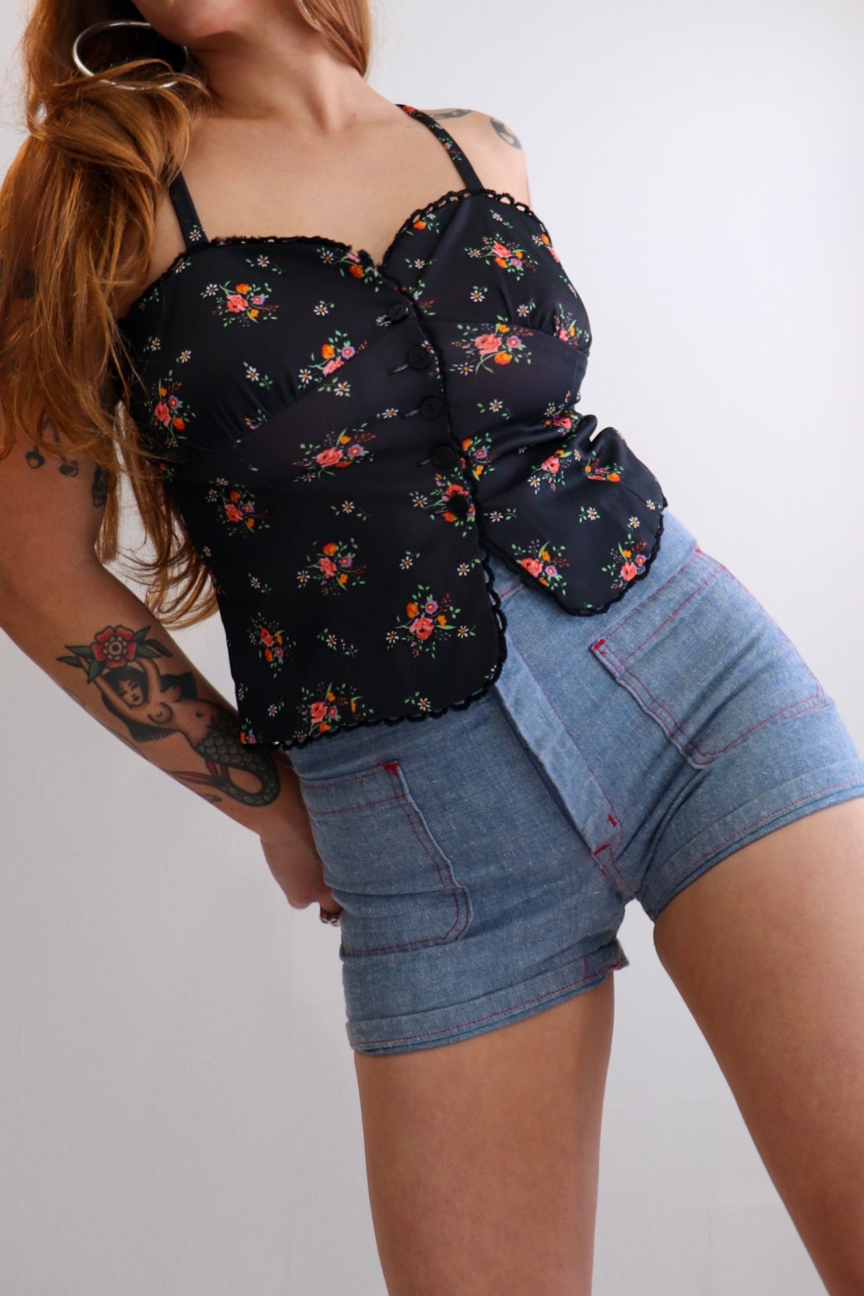 Black Floral Button Up Bustier