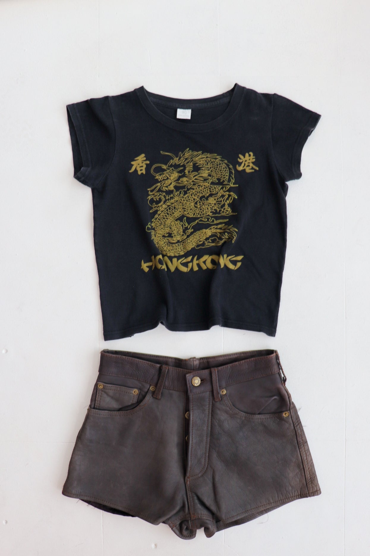 Brown Leather High Rise Shorts