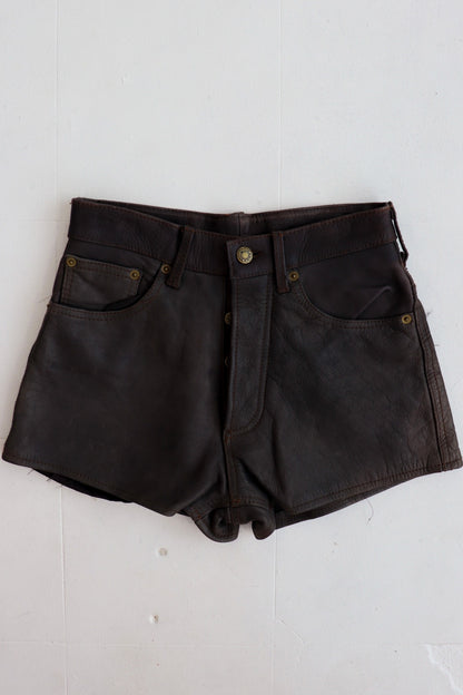 Brown Leather High Rise Shorts