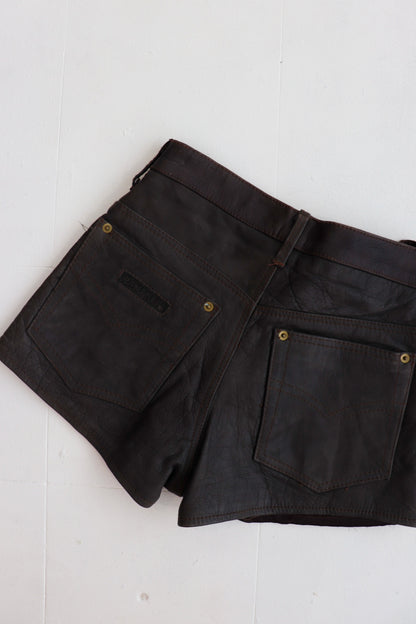 Brown Leather High Rise Shorts