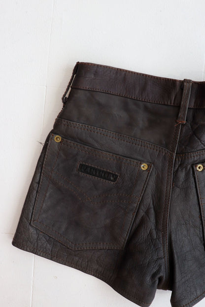 Brown Leather High Rise Shorts