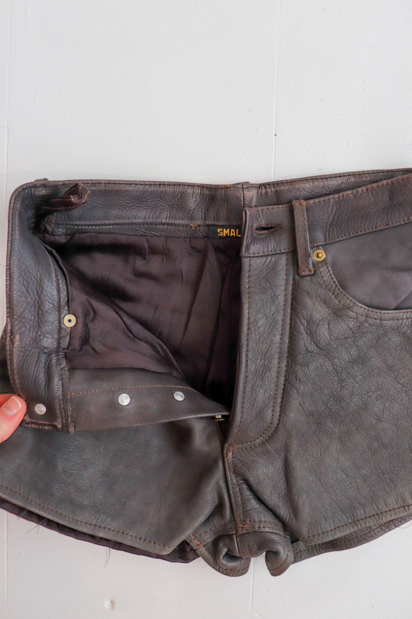 Brown Leather High Rise Shorts