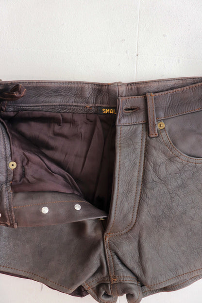 Brown Leather High Rise Shorts