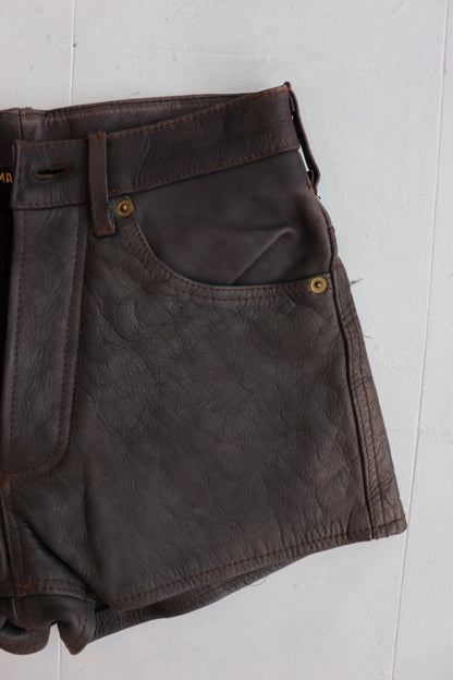 Brown Leather High Rise Shorts