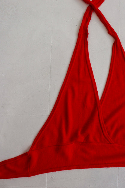 Red Woven Halter Crop
